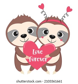 Sloth couple vector illustration. Love forever.