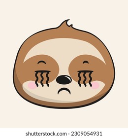 Sloth Crying Face Head Kawaii Sticker Isolated