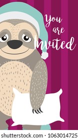 Sloth cute animal cartoon invitation card