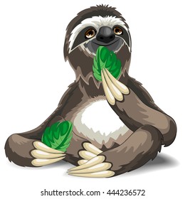 Sloth Cute Cartoon Eating a Leaf 