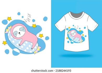 sloth cute  cartoon  trendy stylish t shirt graphic design vector illustration
