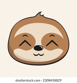 Sloth Cute Face Head Kawaii Sticker Isolated