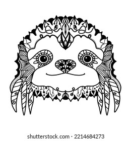 Sloth in decorative frame. Vector illustration. Sketch for tattoo, poster, print or t-shirt.