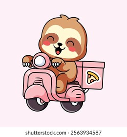 a sloth is delivering pizza using a vespa