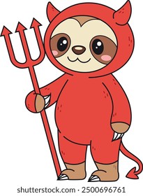 Sloth in devil suit vector illustration