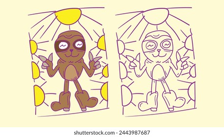 sloth doodle cute animal illustration for book coloring page