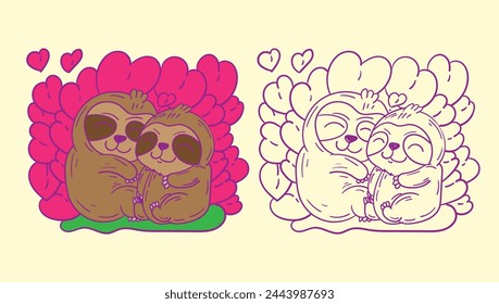 sloth doodle cute animal illustration for book coloring page