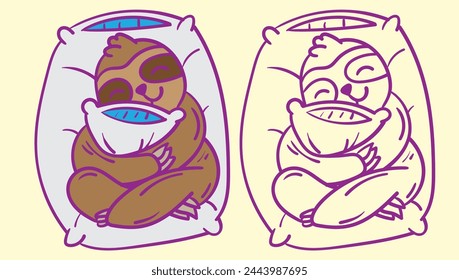 sloth doodle cute animal illustration for book coloring page