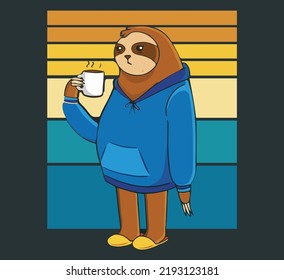 sloth drinking coffee vector print