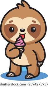 sloth eating ice cream cute cartoon character