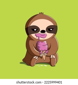 sloth eating strawberry ice cream