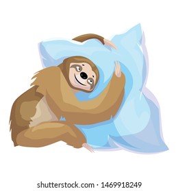 Sloth embrace pillow icon. Cartoon of sloth embrace pillow vector icon for web design isolated on white background