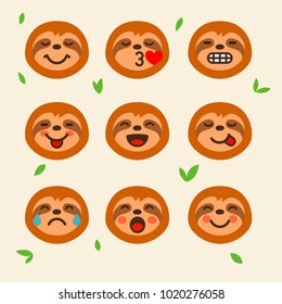 El emoji espumoso grande conjunto de plano aislado. Emoticonos de carácter eslovaco dibujados en ilustración vectorial de estilo doodle. Sombreros emoticonos con carácter de pereza de caricatura