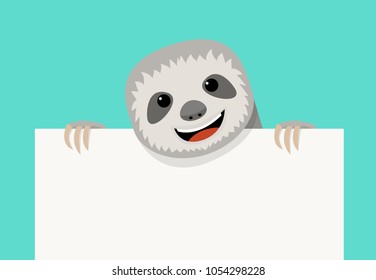 Sloth and empty white paper, vector design