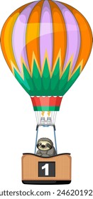 A sloth enjoying a ride in a vibrant balloon