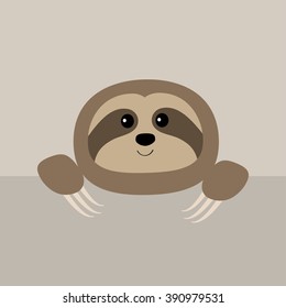 Sloth face and hands. Cute cartoon character. Tree branch Wild jungle animal collection. Baby education. Isolated. White background. Flat design Vector illustration