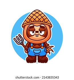 sloth the farmer cartoon vector icon illustration 