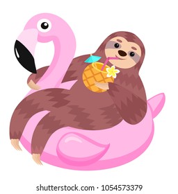 Ranura con flotador inflable flamingo. Ilustración vectorial.