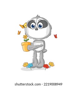 the sloth with a flower pot. character vector