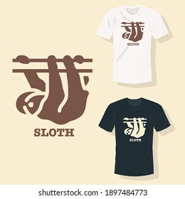 Sloth hanging from branch of tree T shirt clothing fashion design