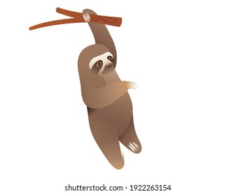 Sloth hanging on a branch cartoon animal design vector illustration on white background