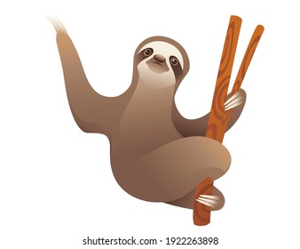 Sloth hanging on a branch cartoon animal design vector illustration on white background