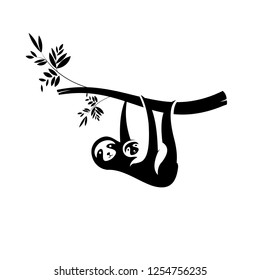 Sloth hanging on a tree with a child