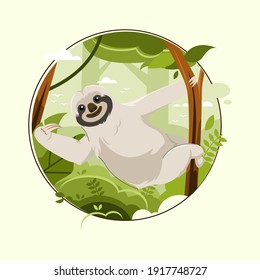 Sloth hanging on tree flat illustration
