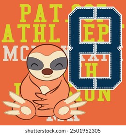 Sloth hanging sports design with fun and cute sports motifs, numbers and colorful, completely cute. Design for different applications