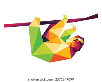 sloth hanging upside down in Colorful polygonal vector. Sloth colorful low poly abstract logo. Abstract triangle Illustration of Sloth Graphic Vector