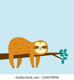 Sloth happily sleep on branch, cute sloth character