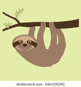 Sloth Happy hanging from tree brown simple minimalist illustration