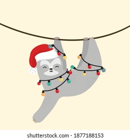 sloth with hat christmas climbing vine