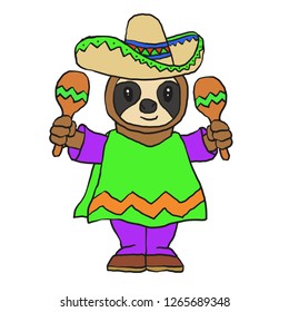 Sloth in a hat sings and plays on maracas