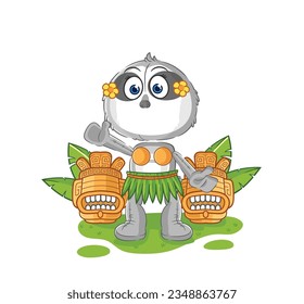 the sloth hawaiian waving character. cartoon mascot vector