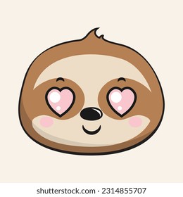 Sloth Heart Love Eyes Kawaii Sticker Isolated