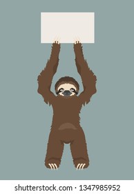 Sloth is holding a banner. Place for your advertising text. Funny cartoon animals. Vector illustration