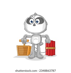 the sloth holding dynamite detonator. cartoon mascot vector