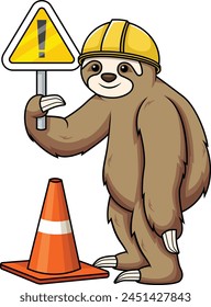 Sloth holding under construction sign vector illustration