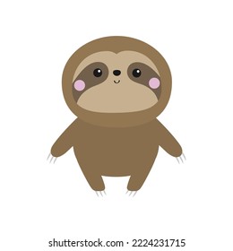 Sloth icon. Cute cartoon kawaii funny baby character. Pink cheek. Wild jungle animal collection. Kids education. Tshirt, greeting card print. Flat design. Isolated. White background. Vector