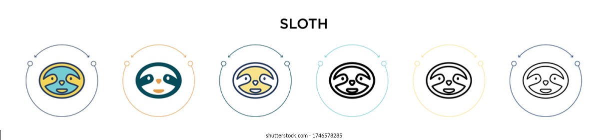 Sloth icon in filled, thin line, outline and stroke style. Vector illustration of two colored and black sloth vector icons designs can be used for mobile, ui, web