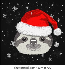 sloth, icon for merry christmas and happy new year