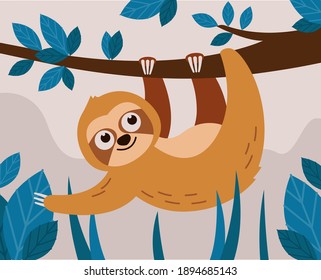 sloth in the jungle resting on a branch