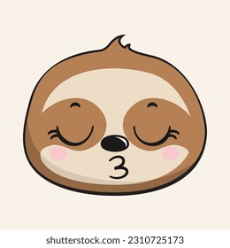 Sloth Kissing Face Head Kawaii Sticker Isolated