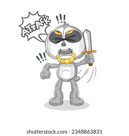 the sloth knights attack with sword. cartoon mascot vector