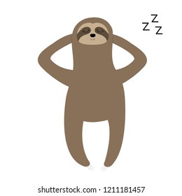 Sloth laying on the floor. Sleeping sign zzz. Slow down. Cute cartoon funny kawaii lazy character. Wild jungle animal collection. Baby education. Isolated. White background. Flat design Vector