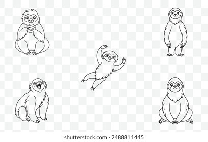 Sloth Line Art Vector Set Featuring Unique Illustrations for Creative Projects and Design Inspiration