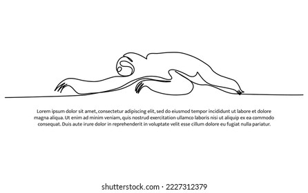 Sloth line design. Simple animal silhouette decorative elements drawn with one continuous line. Vector illustration of minimalist style on white background.
