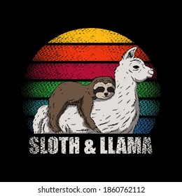 Sloth and llama retro vector illustration for your company or brand