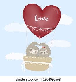 Sloth in a love balloon with light color background. Seamless colorful illustration for Valentine's day.